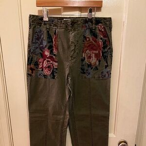 Anthropologie Relaxed Embroidered Trouser